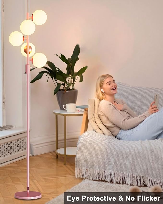 Lightdot Gold Floor Lamp Dimmable (Brightness Adjustable) Globe Retro Standing Lamps with 5PCS 3000K G9 Bulbs, Mid Century Modern Floor Lamp for Living Room Bedroom Home Office