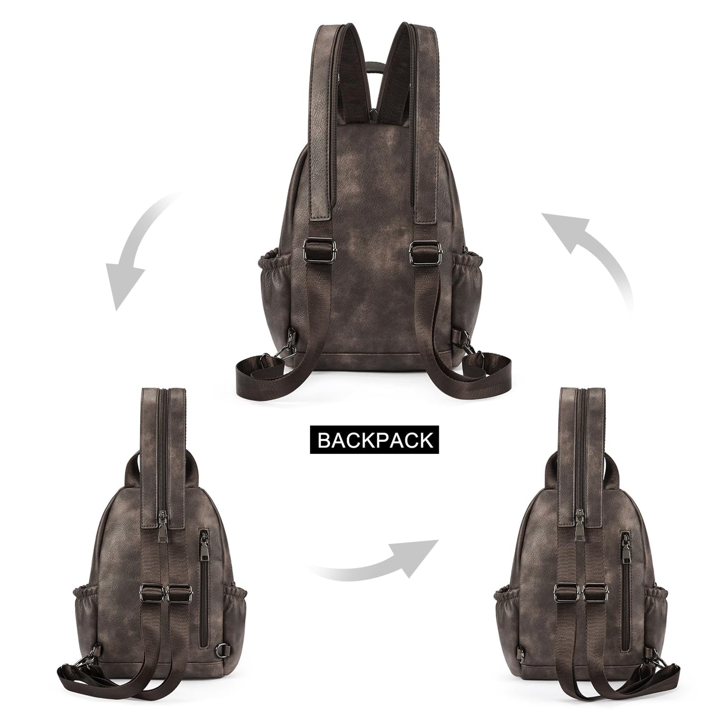 CLUCI Sling Bag for Women Leather Backpack Small Convertible Backpack Purse for Travel Hiking Cycling