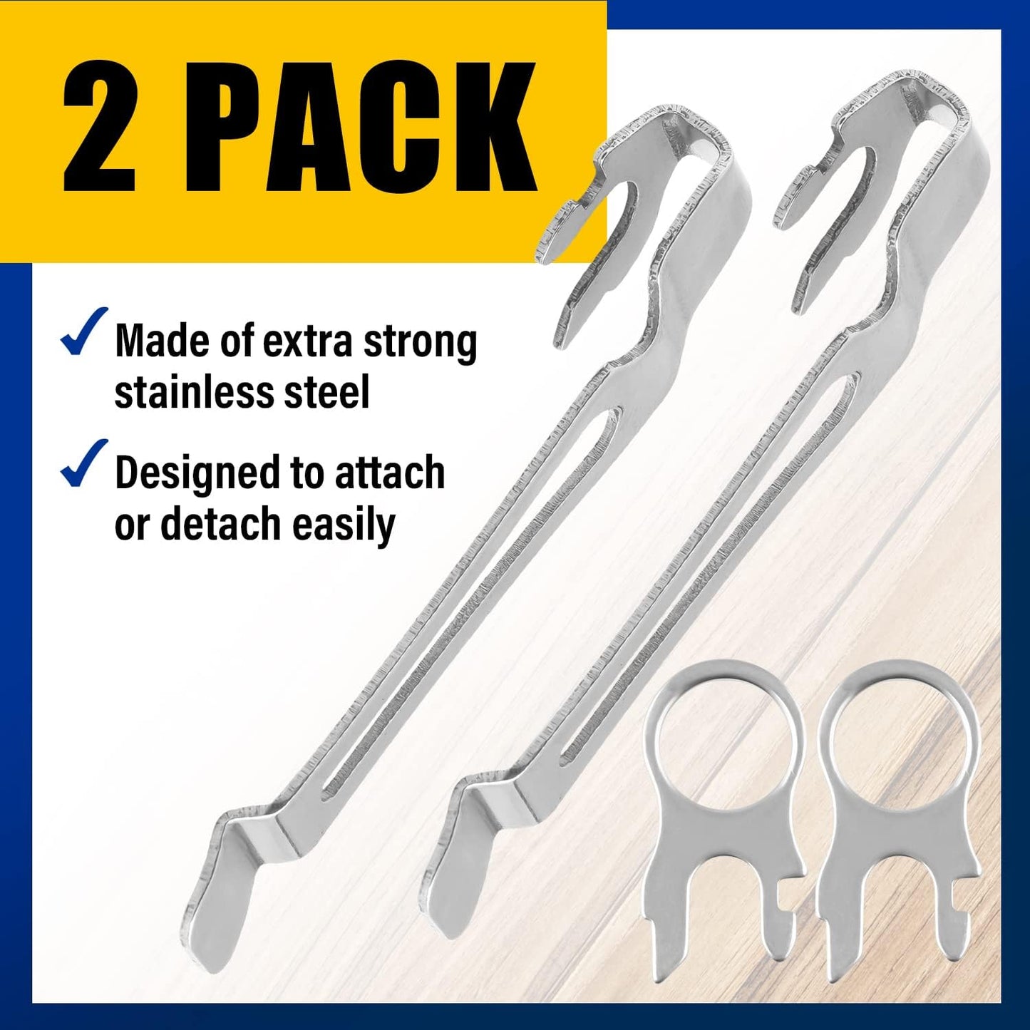 [2-Pack] 2 Quick Release Pocket Clips + 2 Lanyard Rings Compatible With Leatherman Wave & Charge MultiTools - Stainless Steel Deep Carry Pocket Clip Won't Bend or Snap - Install or Replace In Seconds