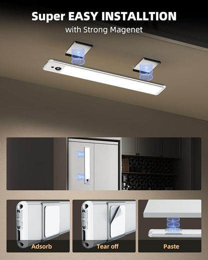 EZVALO Under Cabinet Lights, LED Closet Lights Wireless USB Charging, Motion Sensor Lighting Indoor 5700K dimmable with Remote Control (White) 3 Pack