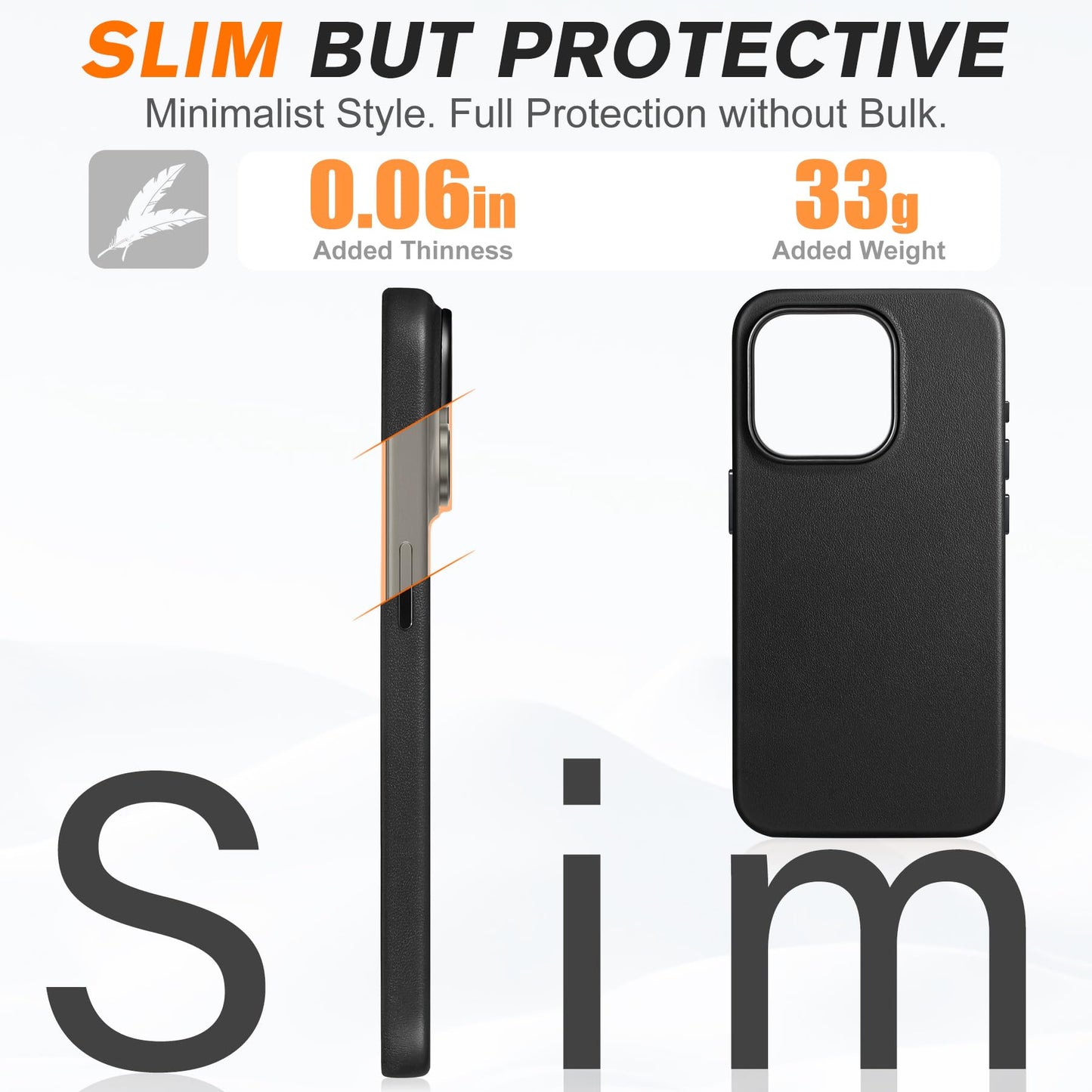SHIELDON Genuine Leather Case for iPhone 15 Pro 6.1", Magnetic Wireless Charging - Slim Fit - Non-Slip - Metal Buttons - Shockproof Protective Phone Case Compatible with iPhone 15 Pro 2023 - Black