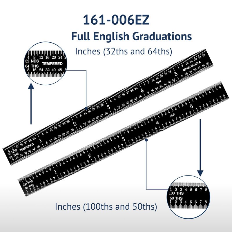PEC Tools Stainless Steel Ruler Set (6"+12"), High-Contrast Machinist Ruler with Markings 1/32", 1/64", 1/50" and 1/100", Made in USA