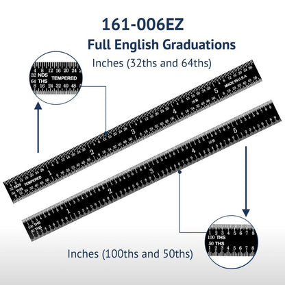 PEC Tools Stainless Steel Ruler Set (6"+12"), High-Contrast Machinist Ruler with Markings 1/32", 1/64", 1/50" and 1/100", Made in USA