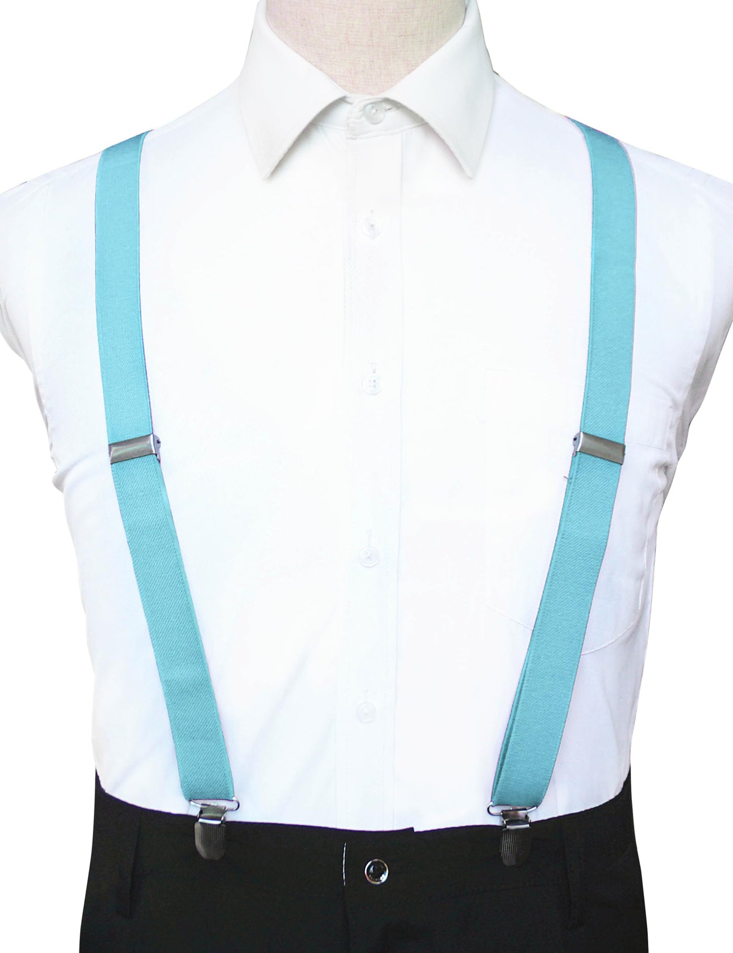 JEMYGINS Baby Blue Mens Suspender with 3 Strong Clips Adjustable Braces(38)