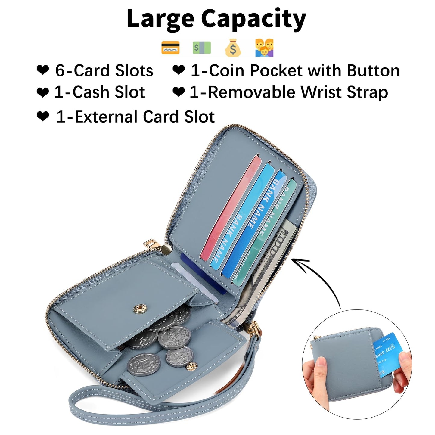 GAEKEAO Womens Wallet RFID Blocking Zip Around Wristlet Wallet Vegan Leather Card Holder Purse with Change Pocket