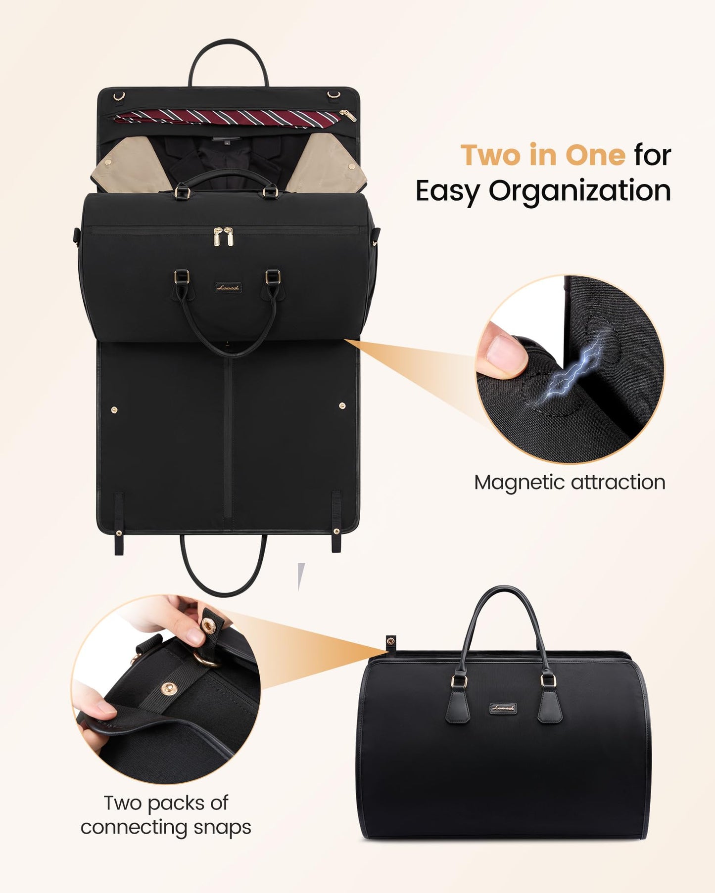 LOVEVOOK Garment Bags for Travel,3 in 1 Garment Duffle Bags for Travel with Shoe Pouch,Carry on Garment Bag for Women Men,Hanging Suitcase Suit Dress Business Travel Bag Weekender Bag