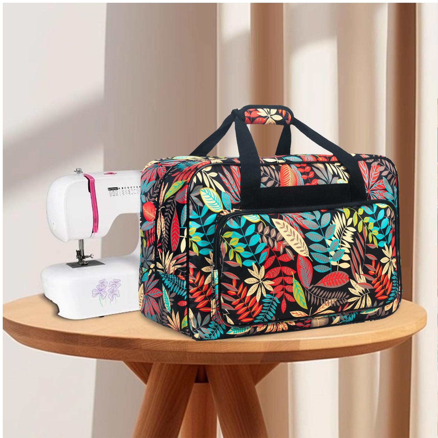 Haroranax Sewing Machine Carrying Case，Sewing Machine Carrying Case Tote Bag，Universal Tote Storage Bag with Pockets and Handles, Suitable for Most Standard Singer, Janome (Black)