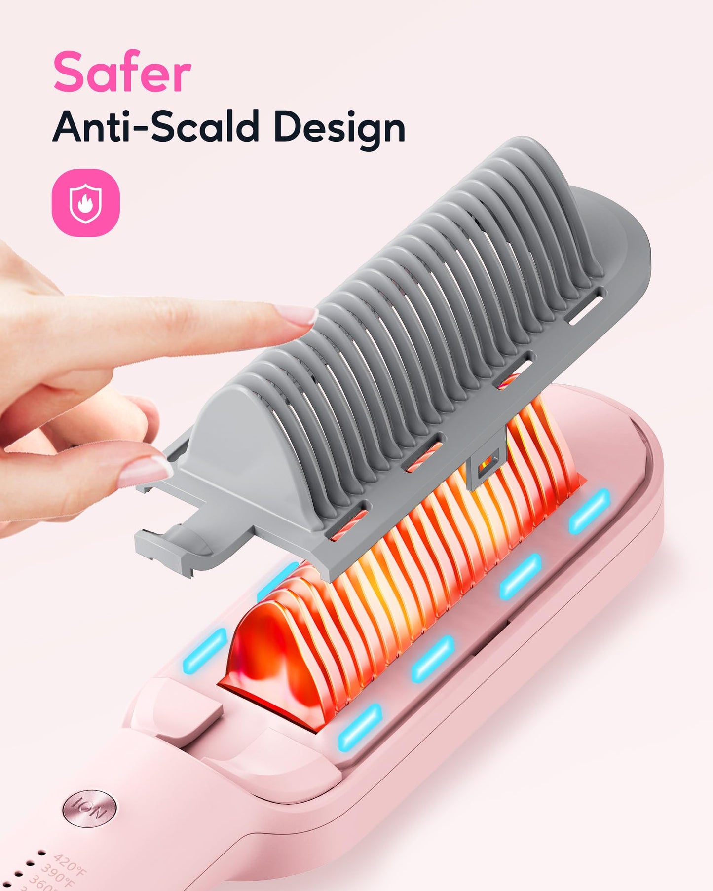 Wavytalk Hair Straightener Brush, Sleek Sweep Ionic Straightening Brush with 6 Temperature Adjust, Anti-Scald Ceramic Straightening Comb Fast Heating for Home Salon, Dual Voltage, Purple.