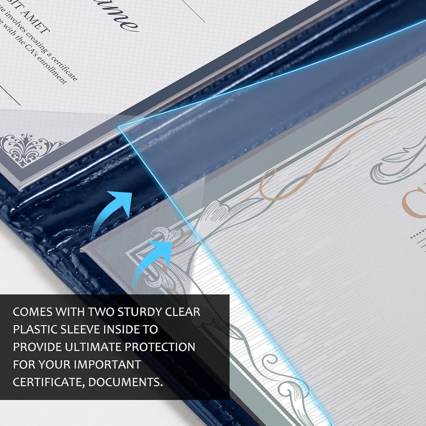 5 Pack Diploma Cover 8.5 x 11 Certificate Holders for Letter-Sized Award Padded Menu Cover - Blue Leather