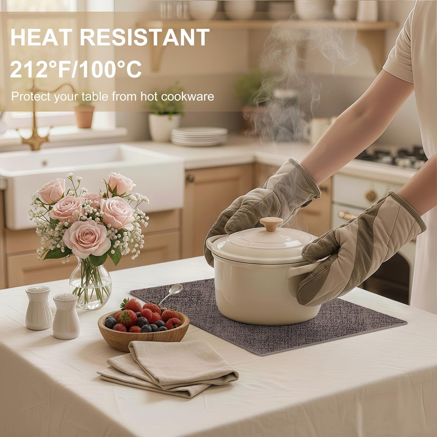 homing Faux Leather Heat Resistant Placemats 6 Packs, Waterproof Wipeable Dining PU Place Mats for Indoor & Outdoor, Easy to Clean, Brown