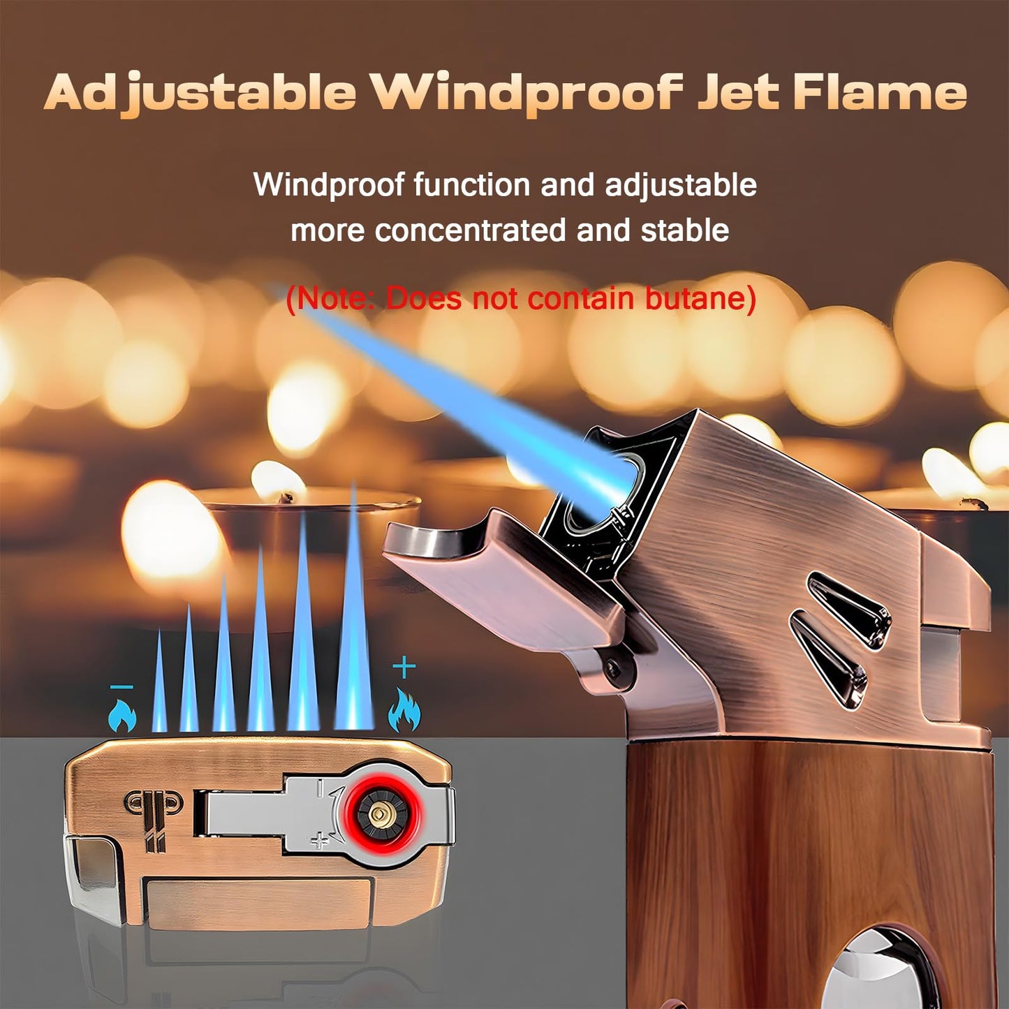 VloEssic Butane Torch Lighter Built-in Cutter, Punch, Holder, Draw Enhancer, Jet Flame Butane Refillable Lighter, Windproof Jet Lighter Adjustable, 5-in-1 Cool Lighters Gift for Men (Without Gas)