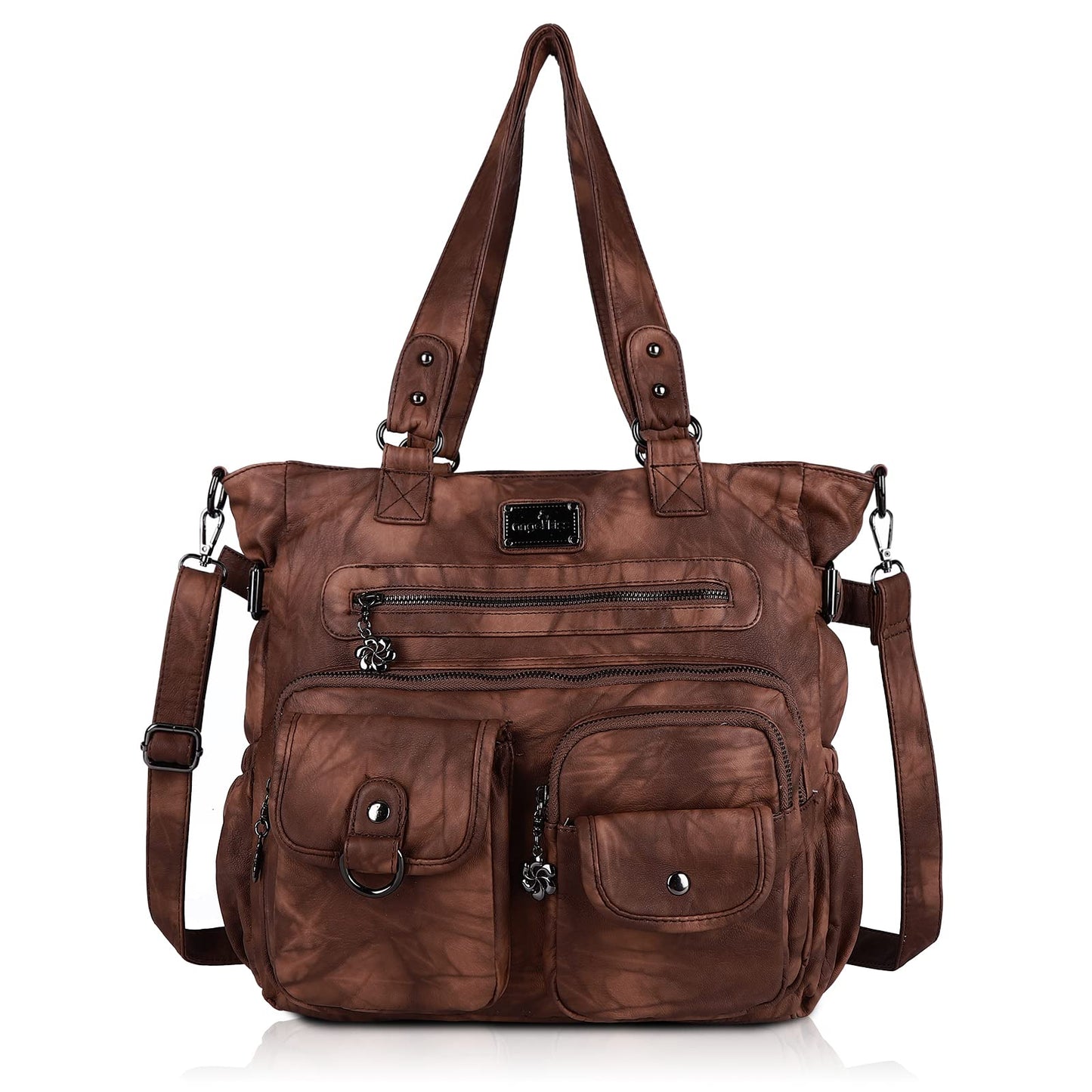 Angel Kiss Large Purses for Women Soft PU Leather Hobo Bag for Women Shoulder Bag Brown
