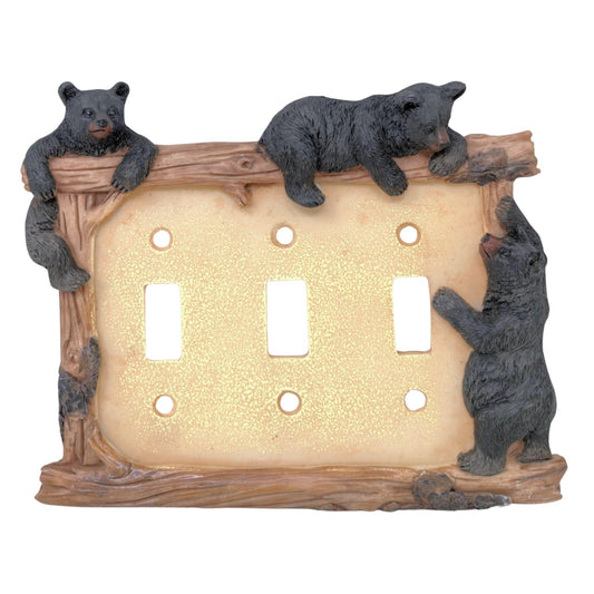 BestGiftEver Black Bear on Logs Triple Toggle Switch Cover Wall Plate for Cabin Lodge Style Home Decor | Ideal for Nature and Wildlife Lover