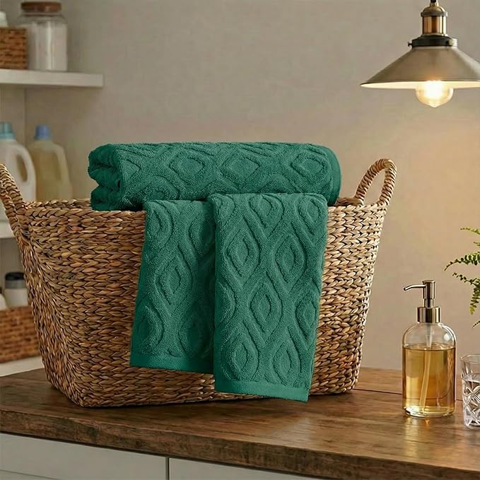 Artoid Mode 1 Pc Dark Green 3D Diamond Grid Jacquard Hand Towels