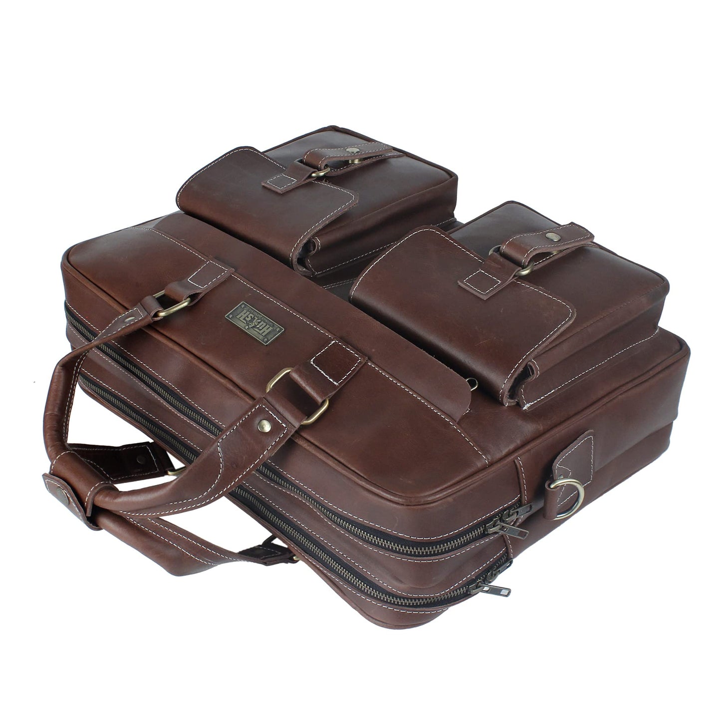 HULSH Genuine Leather briefcases for men 17 inches computer bag for men | Laptop/Work bag, Satchel for Business and Office (Brown Buff)