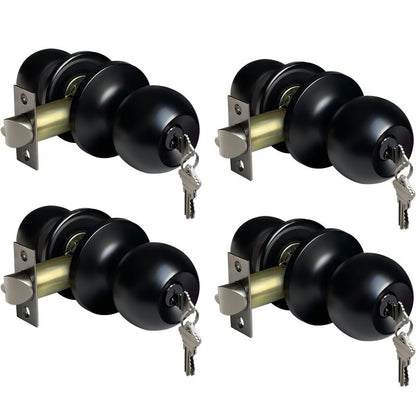 BESTTEN 4 Pack Door Knob with Lock and Key, Keyed Different Entry Door Knob, for Entrance and Front Door, Matte Black