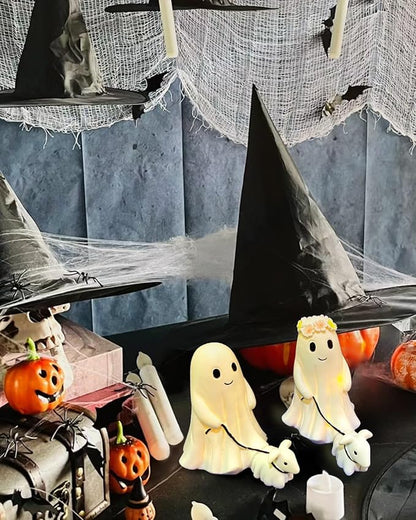 Display Statue Nightlight Ghost Walking Dog, Warm Lighted Indoor Figurine Lamps, Halloween Decors Spooky Dog Light, Cute Decorations for Party, Home, Bedroom, Shelf, Table Centerpiece (Girl)