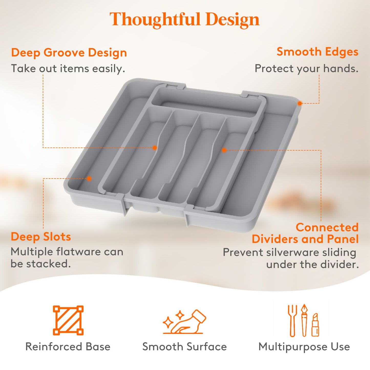 Lifewit Silverware Drawer Organizer, Expandable Utensil Tray for Kitchen, BPA Free Flatware and Cutlery Holder, Adjustable Plastic Storage for Spoons Forks Knives, 8.5"-14.1" x 12.1", Black