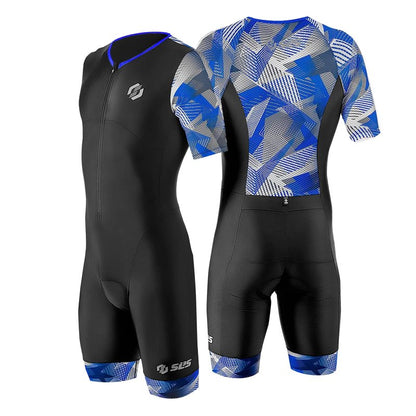 SLS3 Triathlon Suits Mens - Aerodynamic Sleeved Tri Suit Men – Lightweight Trisuit with Premium FX Fabrics - 2 Pockets (Black/Red Geo, Medium)