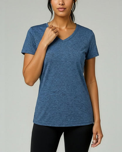Real Essentials 5 Pack: Women's Dry-Fit Short Sleeve V Neck T Shirt Workout Fitness Yoga Top Tee, Set 8, L