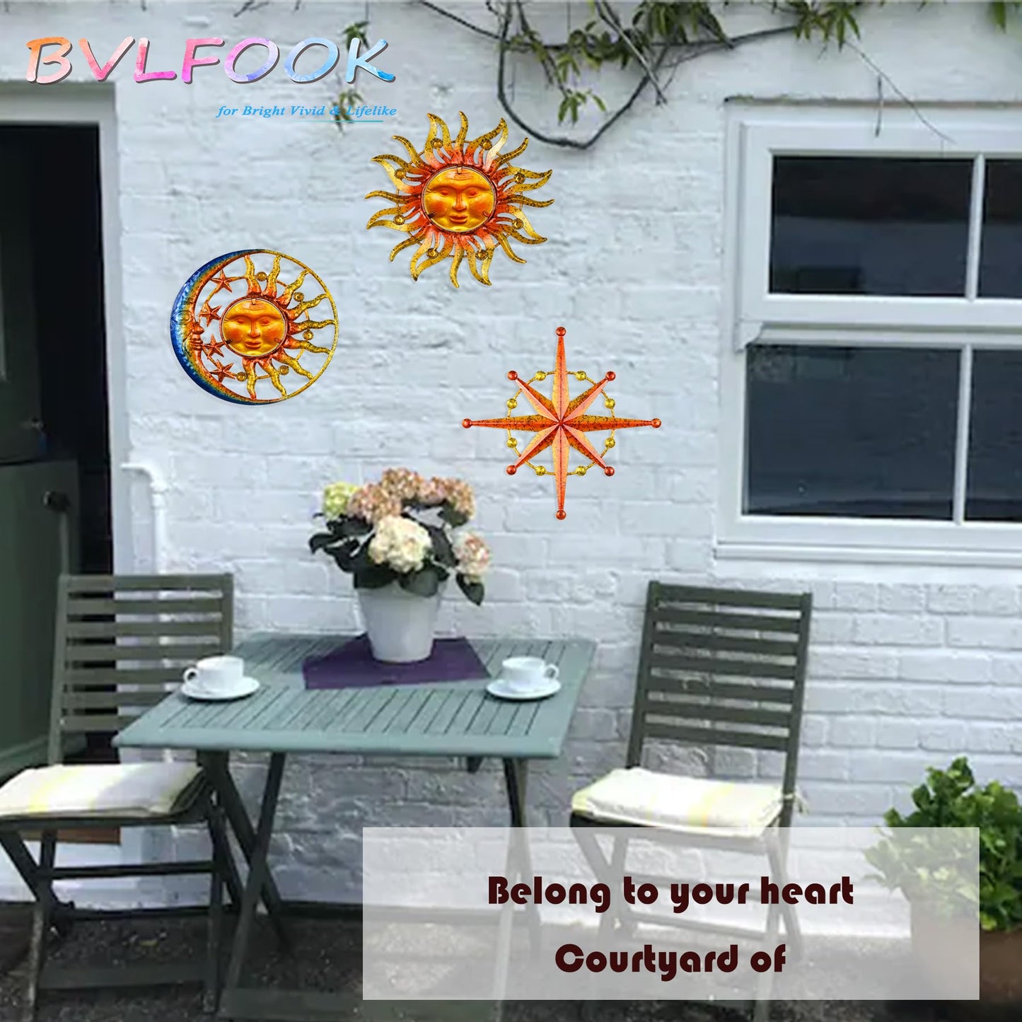 Sun Moon Star Metal Wall Art, Glass Sun Face Retro Hanging Weird Decor