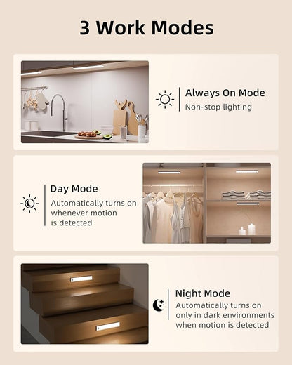 EZVALO 6-Pack Under Cabinet Lighting with Charging Station, 2000mAh Rechargeable Wireless Motion Sensor Lights, 3 Color Temps, Dimmable, Timer, Magnetic, with Remote Control for Kitchen, Closet, Stair