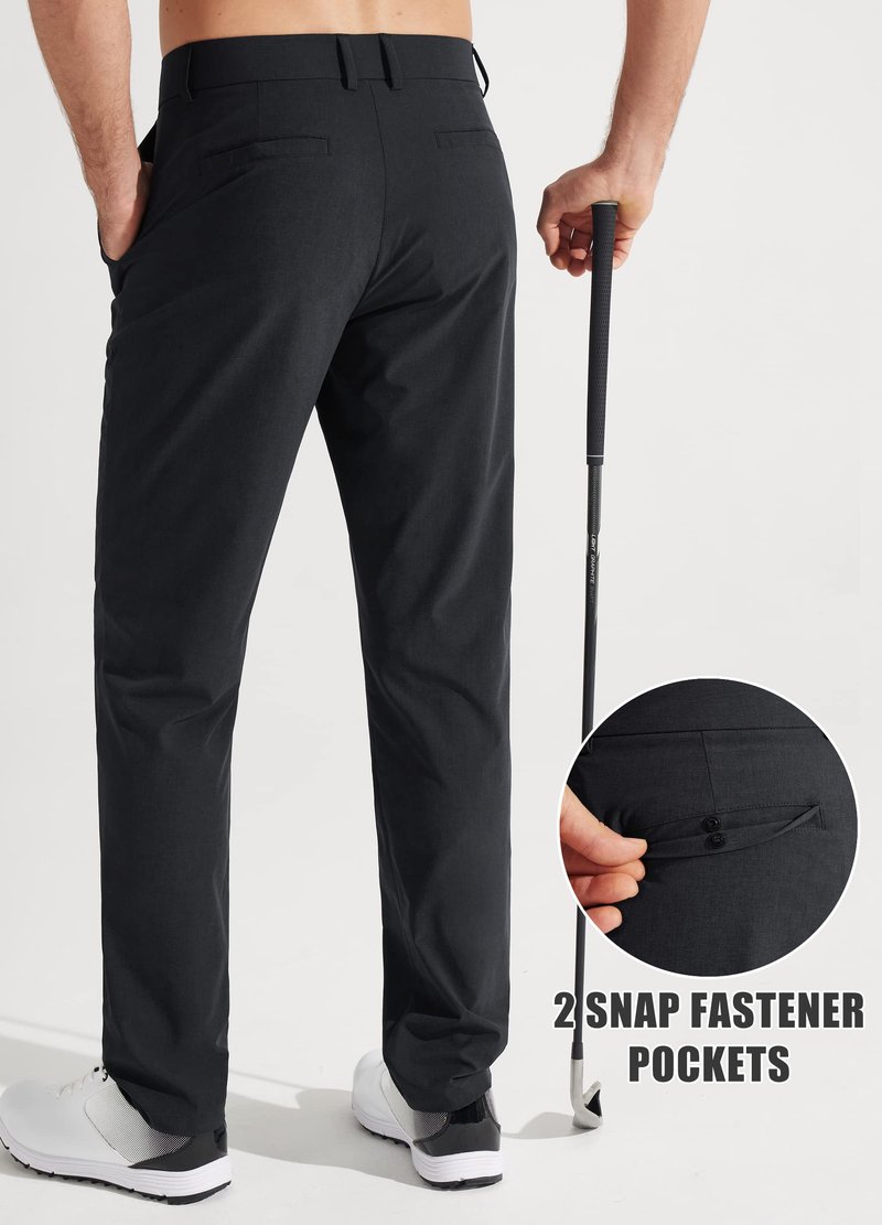 Libin Mens Golf Pants Classic Fit Stretch Work Dress Pants 32" Quick Dry Lightweight Business Casual Trousers Comfort Water Resistant, Black, 38W x 32L