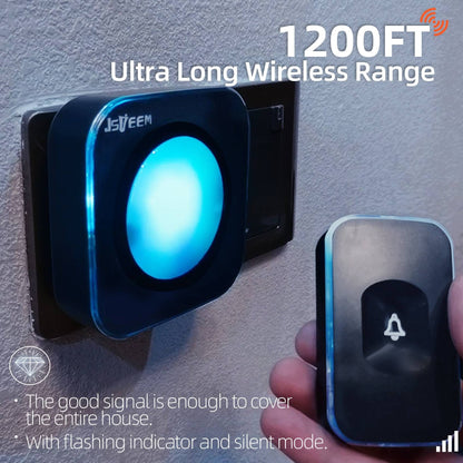 Wireless Doorbell 1200Ft Door Bells for Home with Flashing Light Hearing Impaired Door bell 1 Battery Button & 3 Plug in Receivers for Home Classroom Room Office