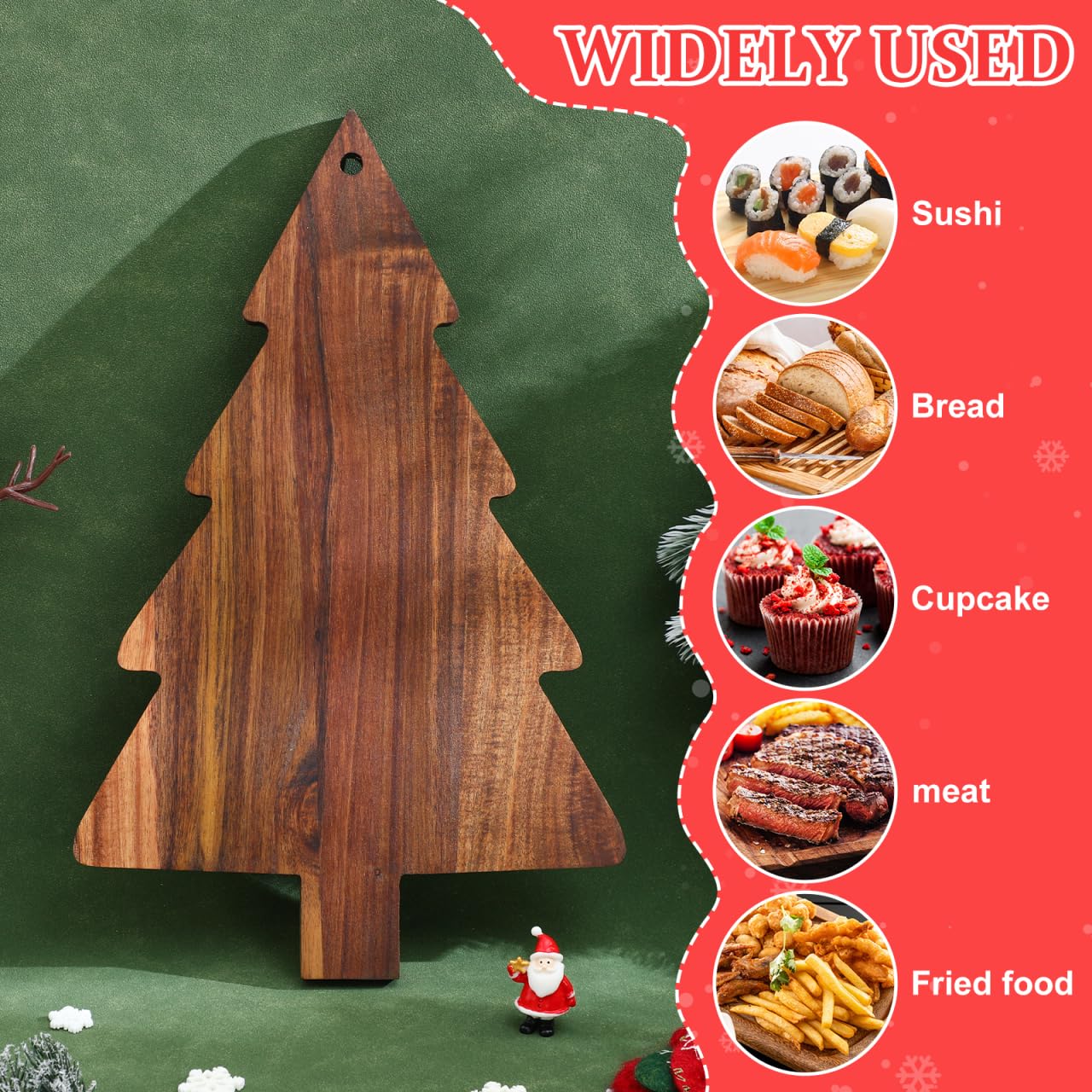 DOITOOL Christmas Tree Charcuterie Board Christmas Cutting Board Wood Fruit Tray Cheese Appetizer Tray Decorative Sushi Serving Plate Candy Dish Holiday Xmas Tree Platters