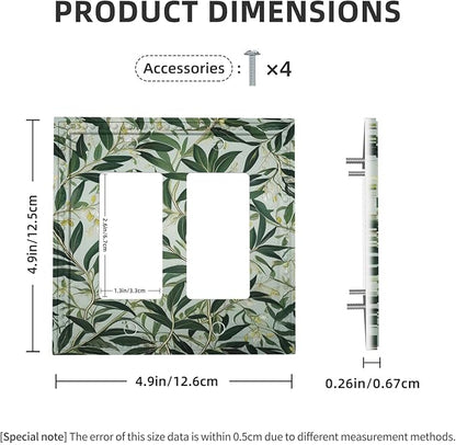 Sage Eucalyptus Leaves Foliage Dual Outlet Covers Wall Plate 2 Gang Rocker Decora Decorative Switchplate Electrical Faceplate GFCI Light Switch Covers for Farmhouse Living Decor