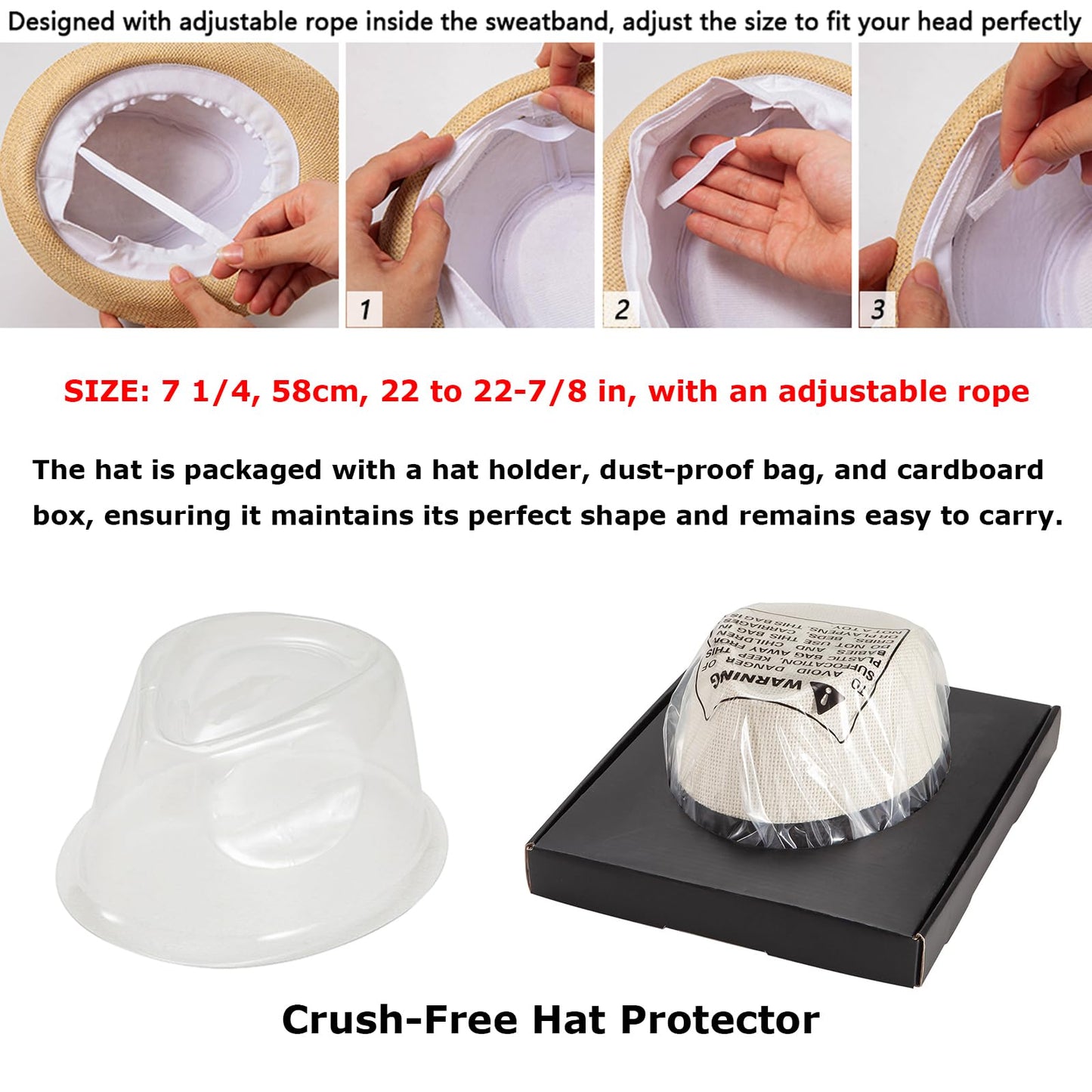 Straw Hat for Women Men - Summer Khaki Fedora Hat with Band Sun Hat for Travel