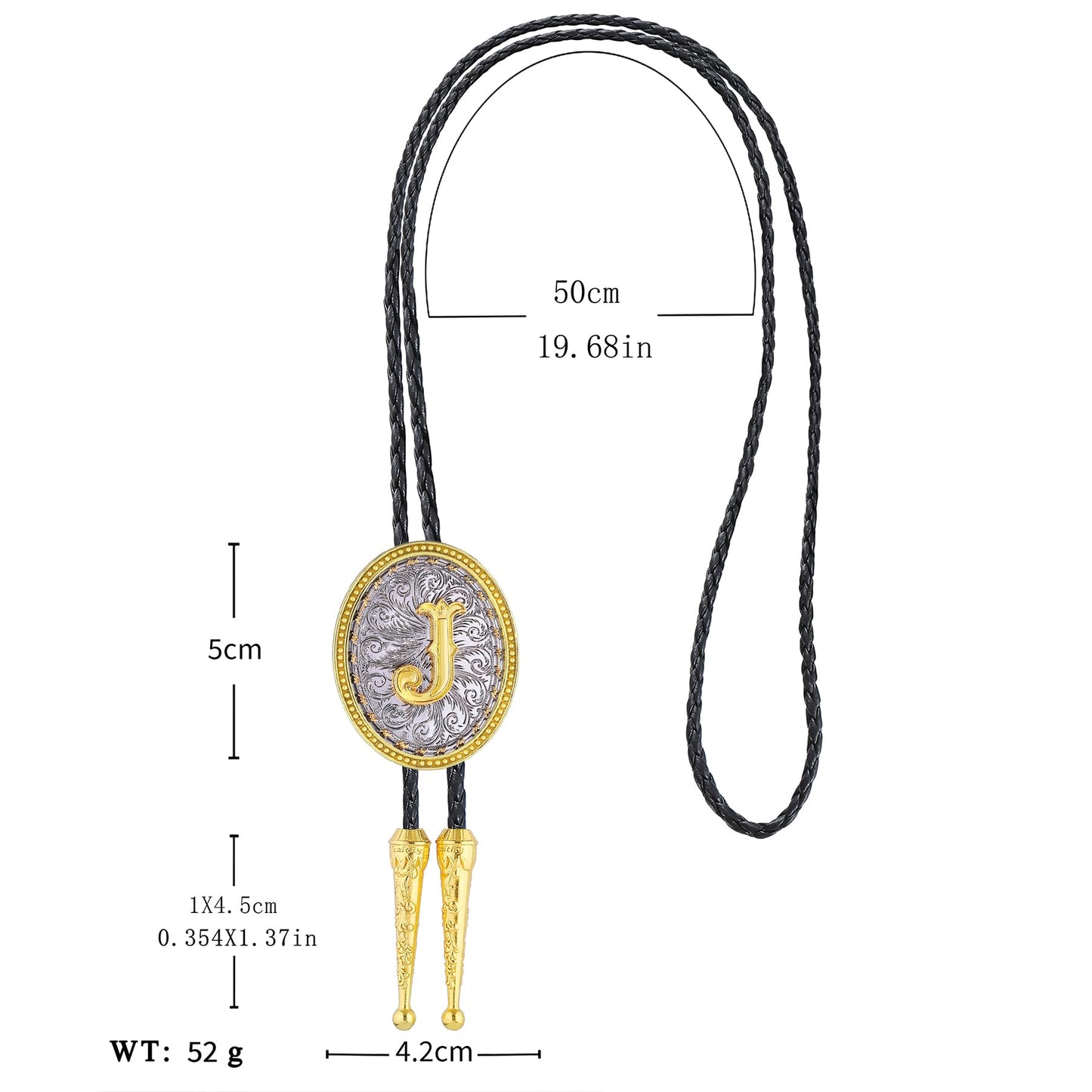 GelConnie Gold Bolo Tie Cowboy Necklace for Men Leather Rodeo Necktie Initial Letter ABCDMJR to Z Western Bolo Tie Texas Style Jewelry