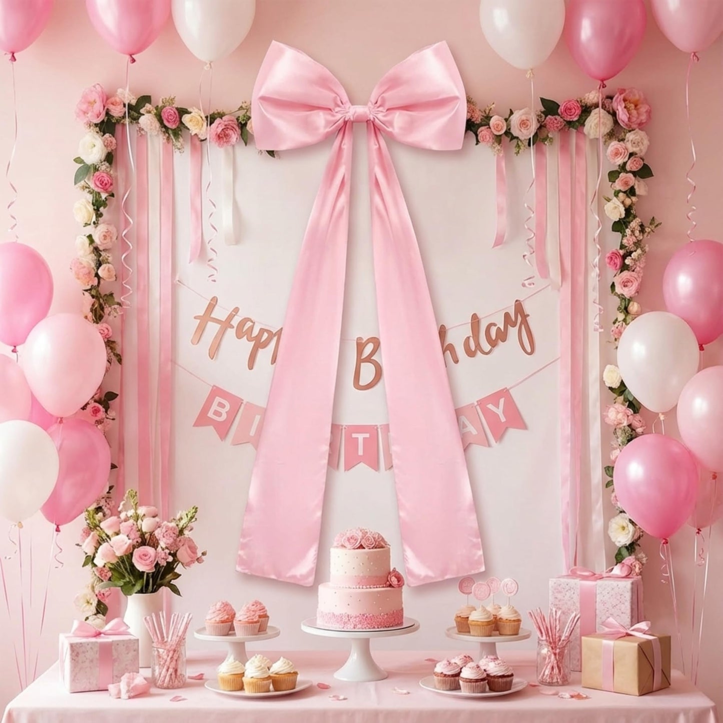 Daifunli 20 x 47 Inches Extra Large Pink Satin Bows for Coquette Room Decor Giant Bow Birthday Party Decorations for Home Wall Valentine's Spring Wedding Baby Shower Party Decor