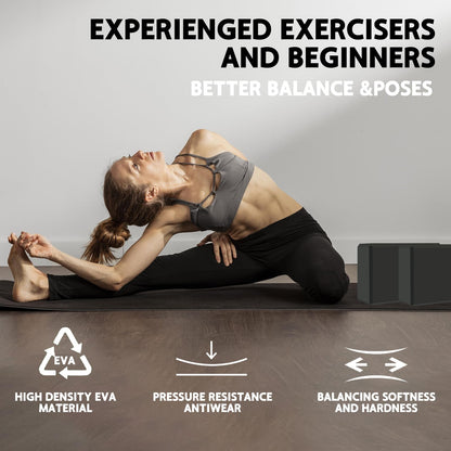Yoga Block - Supportive Latex-Free Eva Foam - Soft Non-Slip Surface with Beveled Edges for Yoga, Pilates, Meditation - Yoga Accessories for Stability, Balance, Deepen Stretches