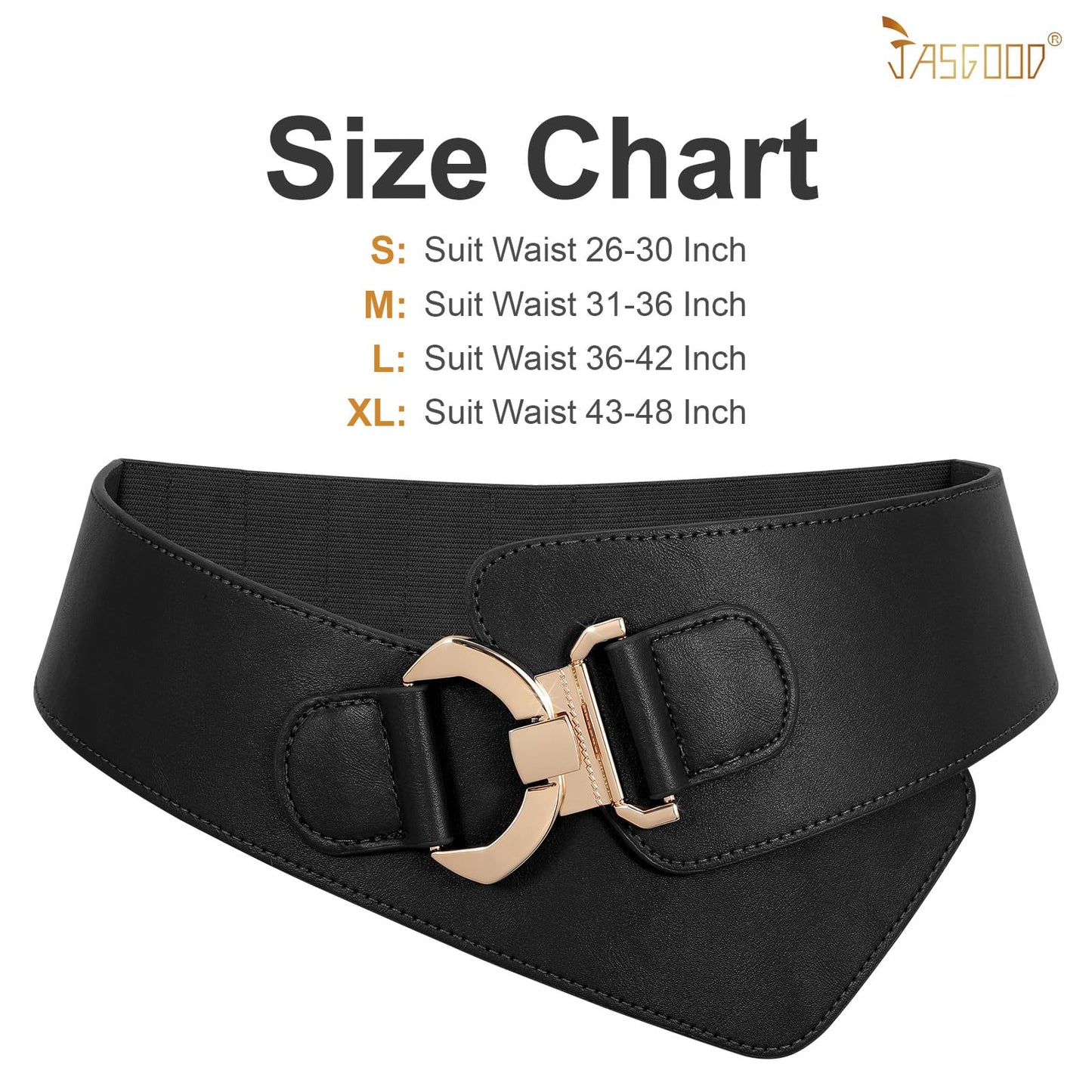 JASGOOD Women's Fashion Vintage Wide Elastic Stretch Waist Belt with Gold Interlock Buckle Halloween Belt (Matte Black,Suit Waist 36-42 Inch)