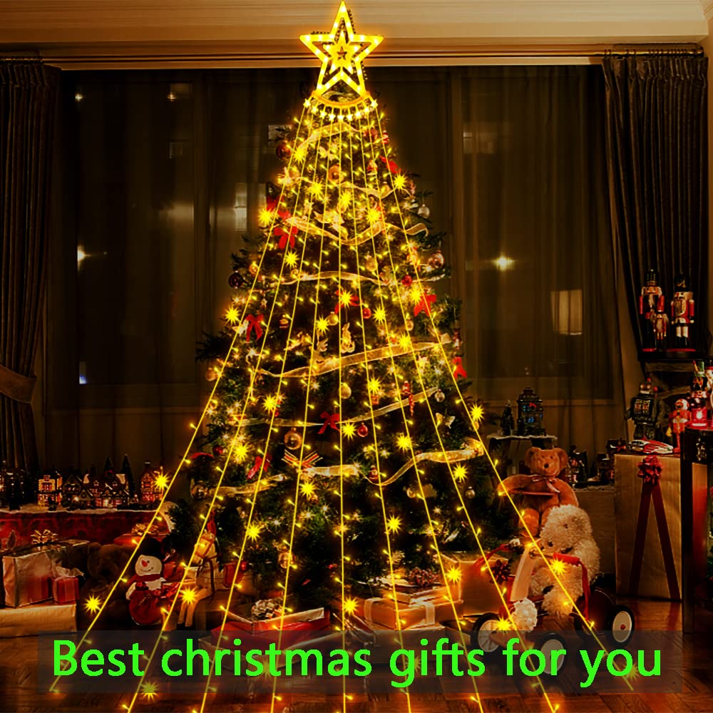 Aokudoni Christmas Lights Outdoor 12.6 ft 8-Lighting Modes Waterfall Xmas Lights Outdoor Christmas Decorations for Yard Tree House Holiday Party, Warm White