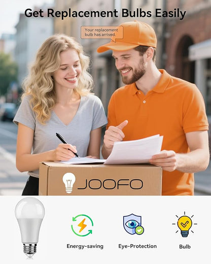 JOOFO Mid-Century Modern Wood Floor Lamp with Dual Fabric Shade, Remote Control, Dimmable & Adjustable Color Temperature, Reading & Living Room Lamp, Easy Clean Cover, Foot Switch