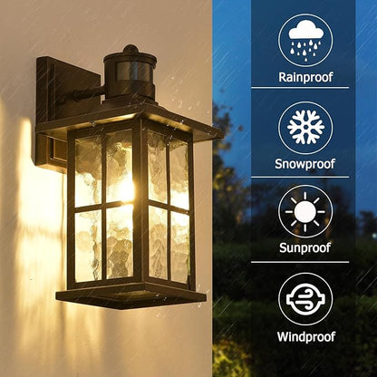 2 Pack Motion Sensor Outdoor Porch Lights Dusk to Dawn Exterior Wall Lantern Black Outside Sconce Lighting Fixtures Waterproof Wall Mount Coach Lamp for House Garage Patio Entryway