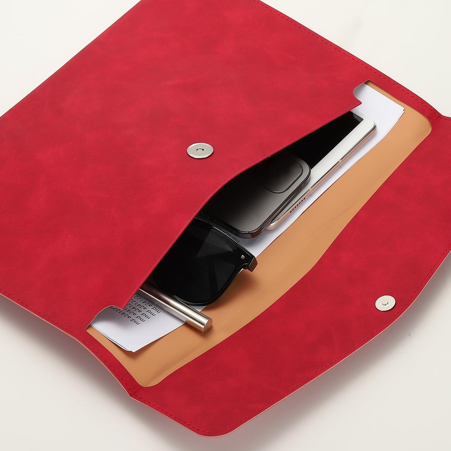 PATIKIL 2Pcs PU Leather File Folders, 13x9 A4 Document Holder Waterproof Envelope Folder with Snap Closure, Portable Portfolio Organizer Case for Paper Receipt, Gray/Green