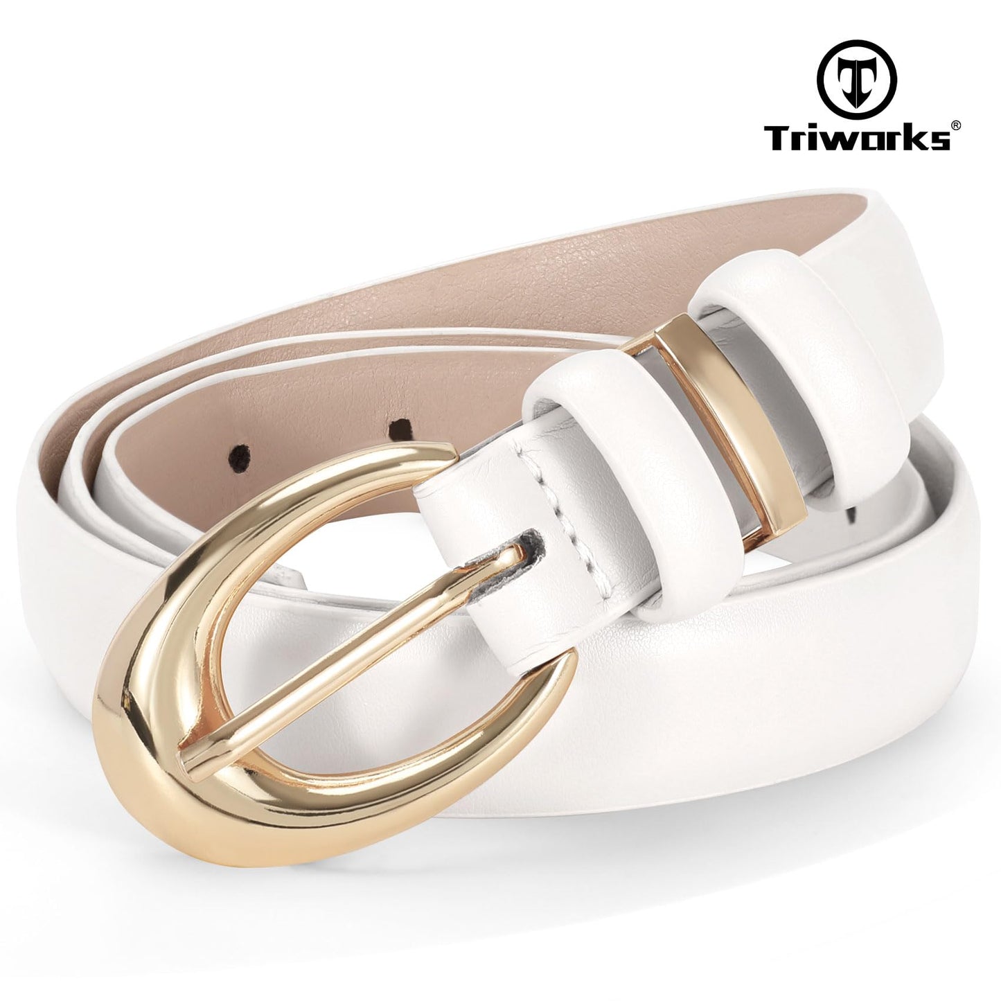 TRIWORKS Women Leather Belt for Jeans Pants Fashion Ladies Skinny Faux Leather Dress belt with Gold Buckle