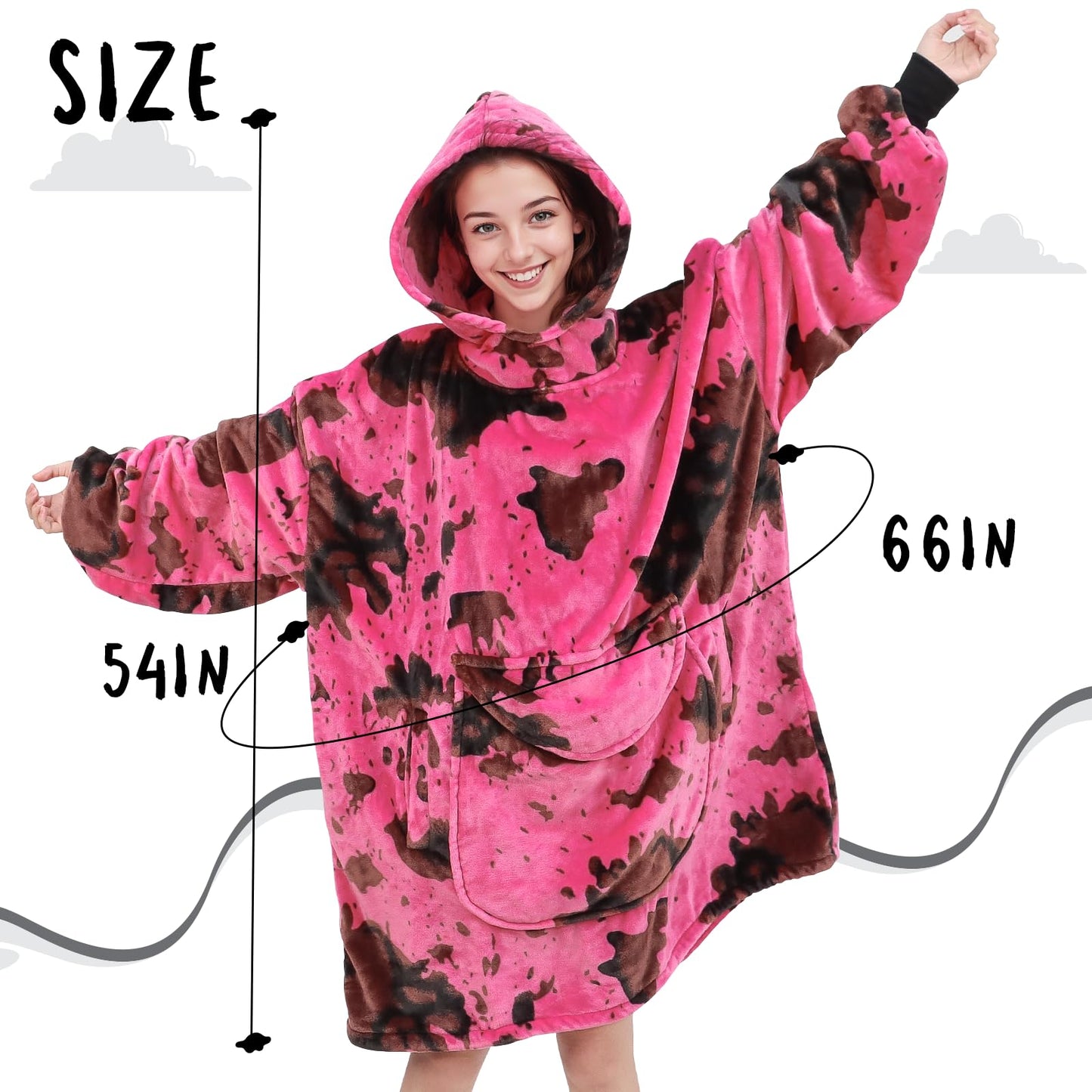 KIVEE Wearable Blanket Hoodie for Women, Oversized Fleece Sweatshirt Blanket with Hood Pocket, Gifts for Women Mom Girlfriend Christmas, Pink Wife Birthday Gifts Ideas