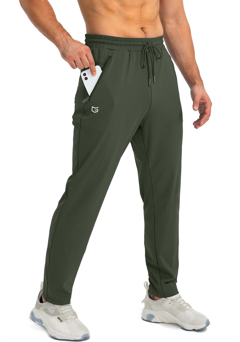 G Gradual Men's Sweatpants with Zipper Pockets Tapered Joggers for Men Athletic Pants for Workout, Jogging, Running (Olive Green, X-Large)