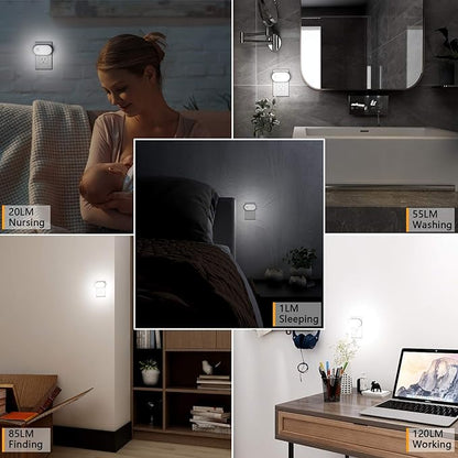 Lyridz Plug in Night Light with Motion Sensor, 120LM Superior Bright Smart Mini LED Nightlight, Cool White with Stepless Adjustable Brightness for Bathroom, Bedroom, Kitchen, Stairs, Hallway, 2 Pack