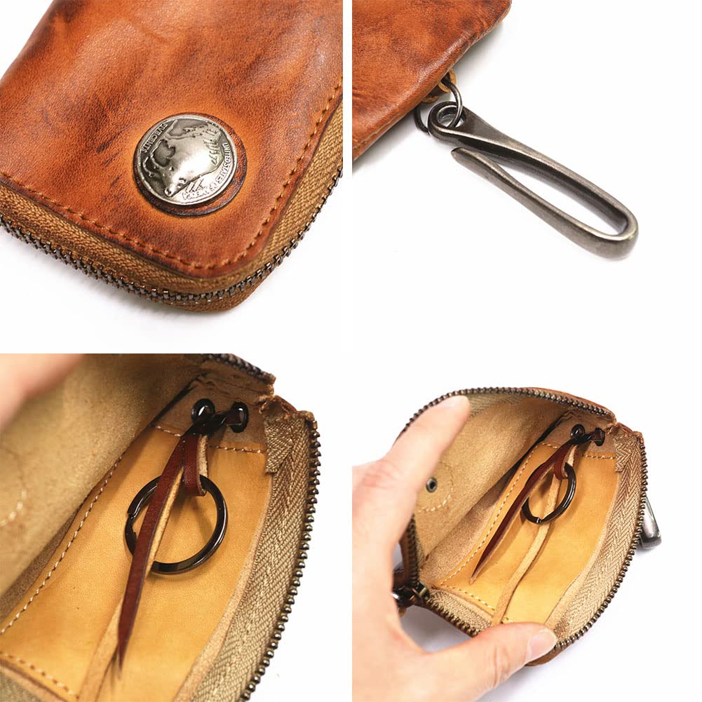Wugebud 1 Pcs Leather Mini Medieval Pouch Keychain, Coin Organizer, Change Holder, Leather zipper Pouch for Men & Women