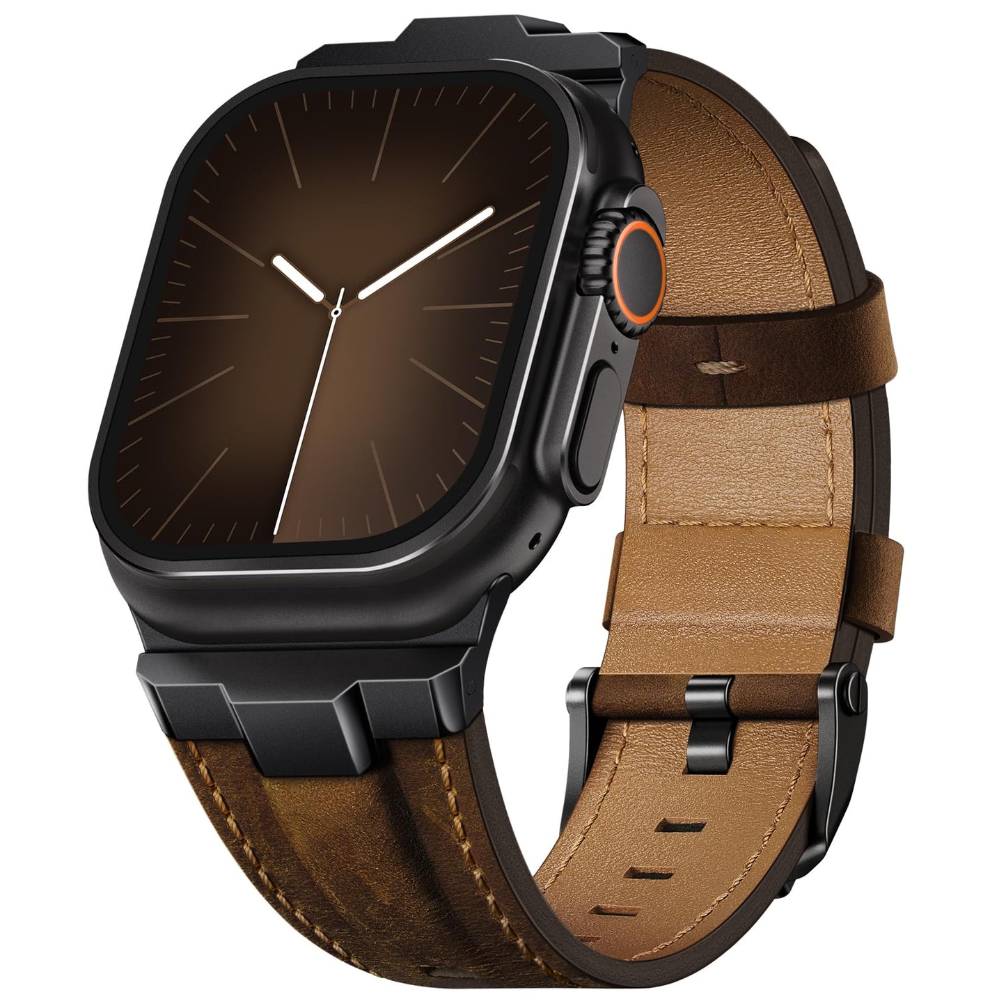 Leather bands Compatible With Apple Watch Ultra Band 49mm 46mm 45mm 44mm 42mm, Superior Genuine Leather Rugged Metal Connector Durable Strap for Men iWatch Ultra3 2 1,Series 11 10 9 8 7 6 5 4 3 SE3 SE