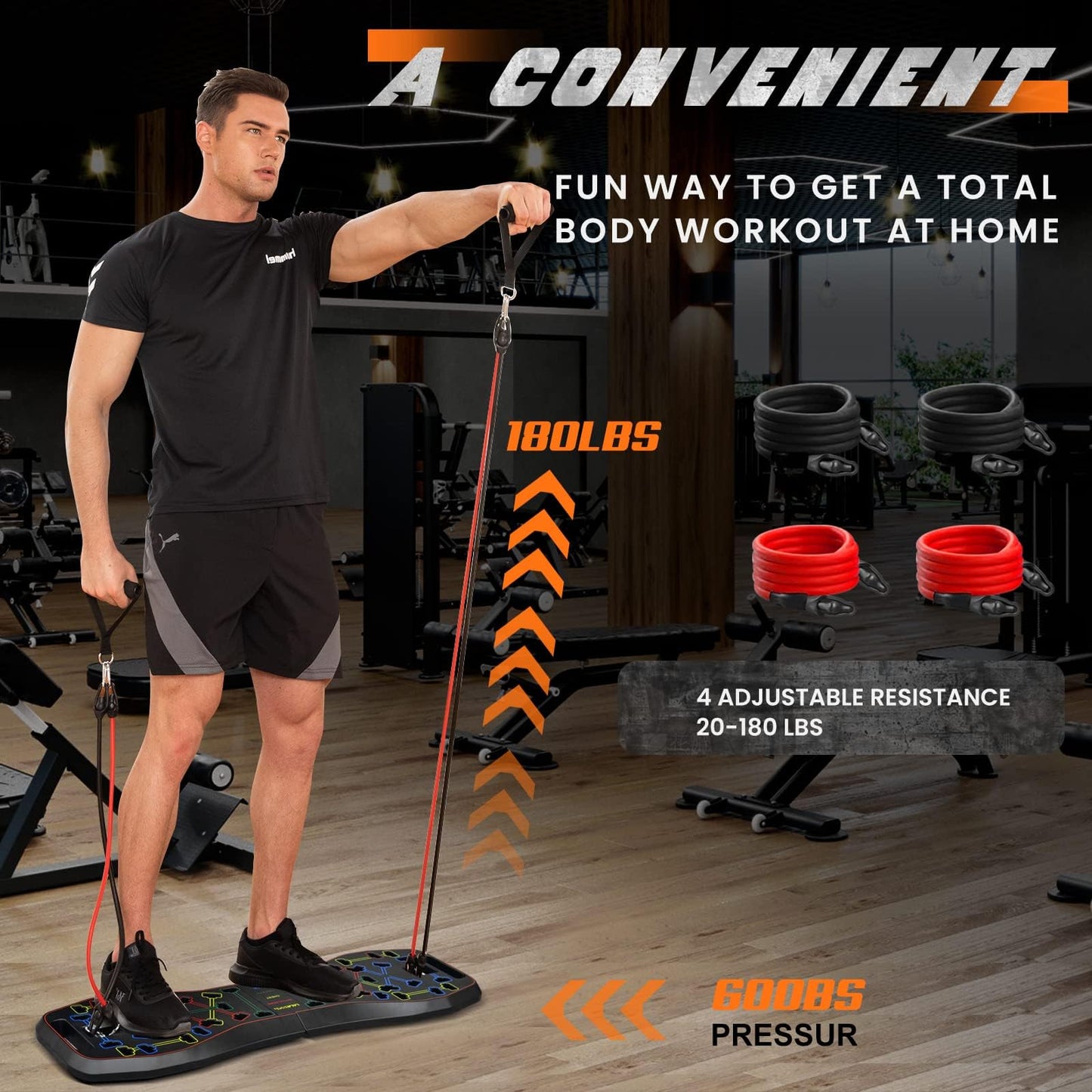 LALAHIGH Push Up Board,36 in 1 Home Gym Equipment with Ab Roller Wheel & Resistance Bands, Portable Foldable Workout Board for Full Body Strength Training Men Women
