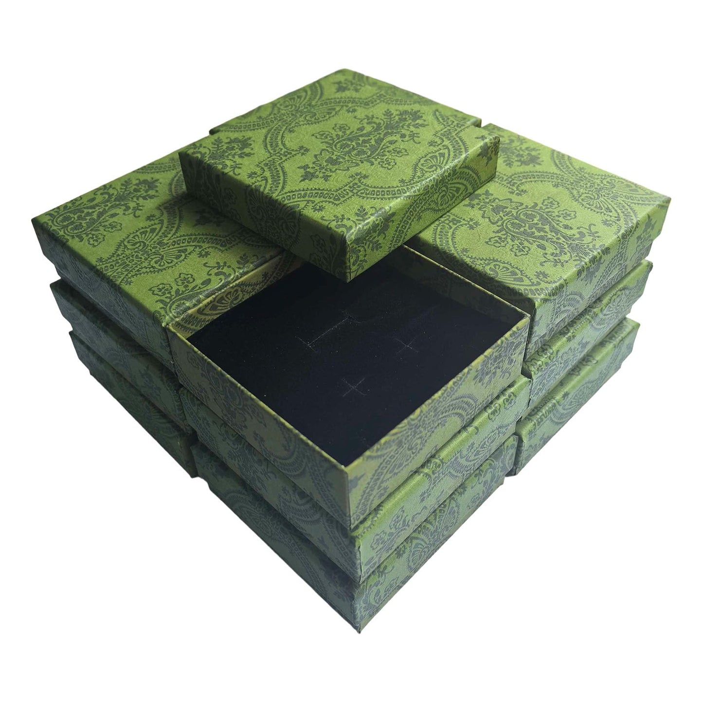 ARTISAMILY 12pcs Green Earring Bracelet Necklace Box Jewelry Gift Boxes 3.5 x3.5 x1 Inch Cotton Fill Cardboard Paper Jewelry Boxes Case for Birthday Wedding Christmas Shipping Storage