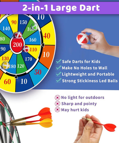 2 in 1 29" Large LED Dart Board for Kids, Kids Dart Board with LED Sticky Balls for Boy Toys, Indoor & Outdoor Sport Fun Party Kids Toys Games,Birthday Gifts for 4-12 Year Old Boys&Girls（Dinosaur ）