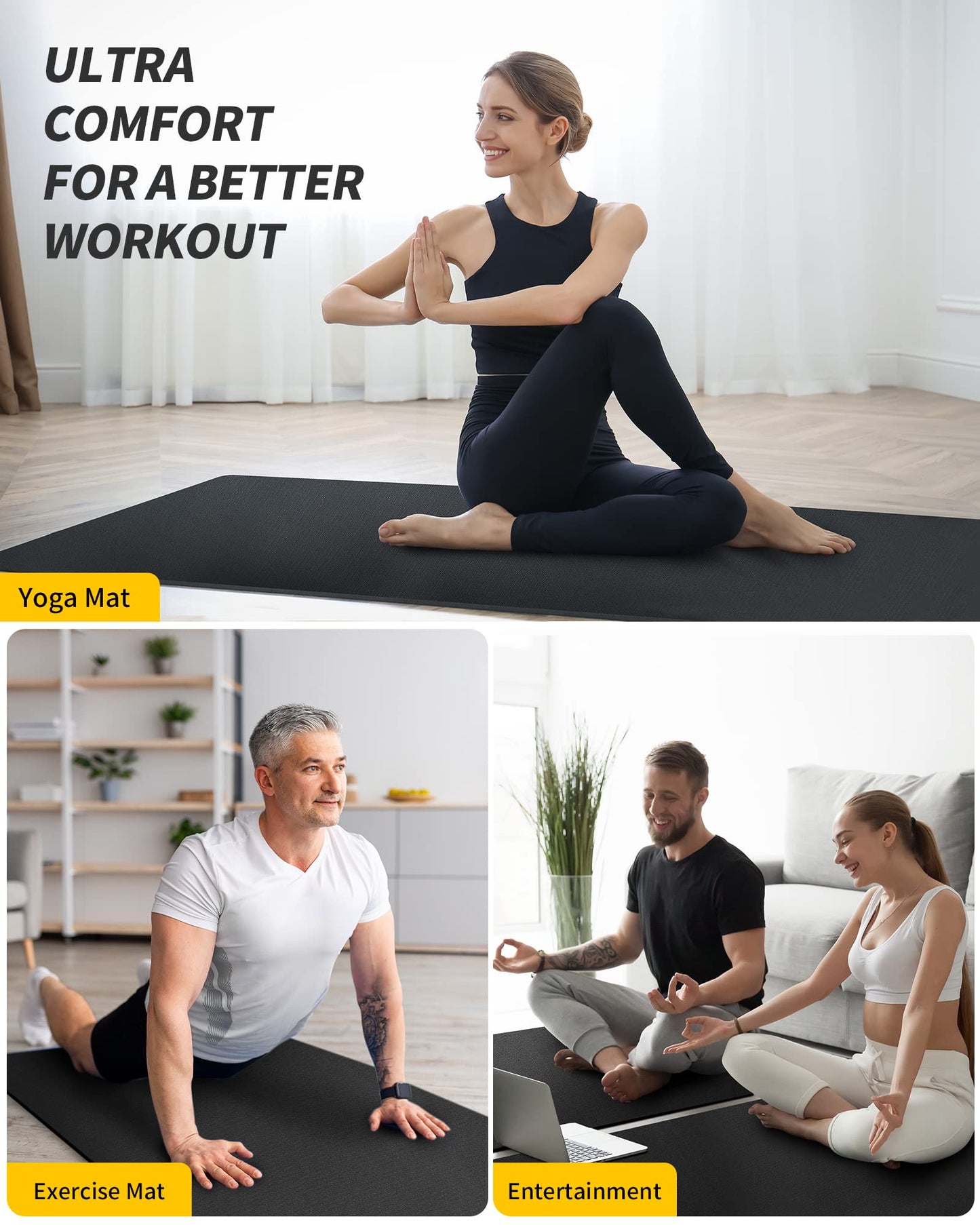 CAMBIVO Yoga Mat for Women and Men, Extra Long and Wide Exercise Mat(72"x48"/84"x30"), Large Non Slip Workout Mat for Yoga, Pilates, Fitness, Barefoot Workouts, Home Gym Studio