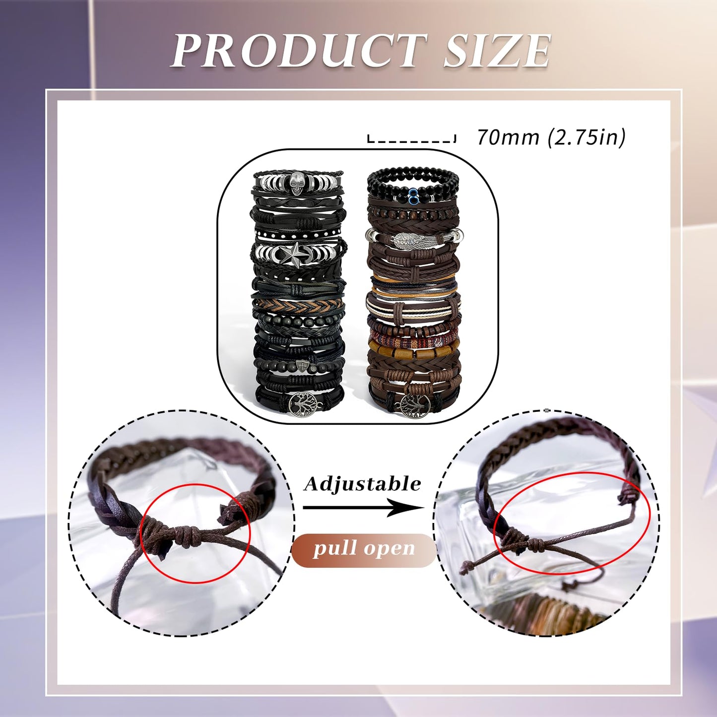 Zobnexts 31Pcs Braided Leather Bracelets for Men Women Punk Wrap Wood Beads Bracelets Adjustable Hemp Cords Ethnic Tribal Handmade Wrap Wristband Punk Gothic Evil Eye Skull Skeleton Bracelet